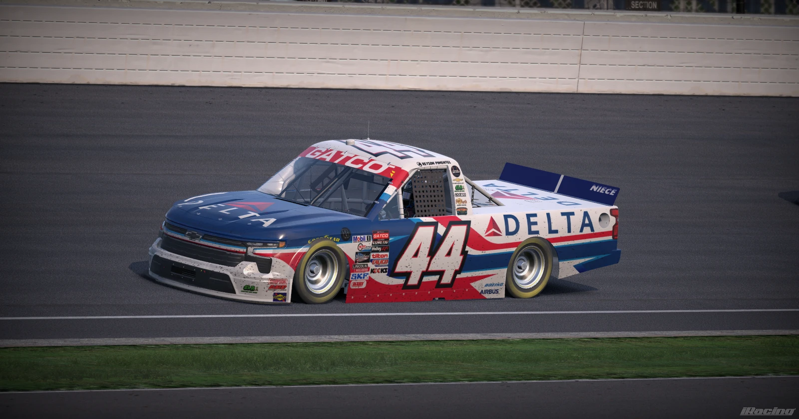 Number 44 Delta truck racing on track
