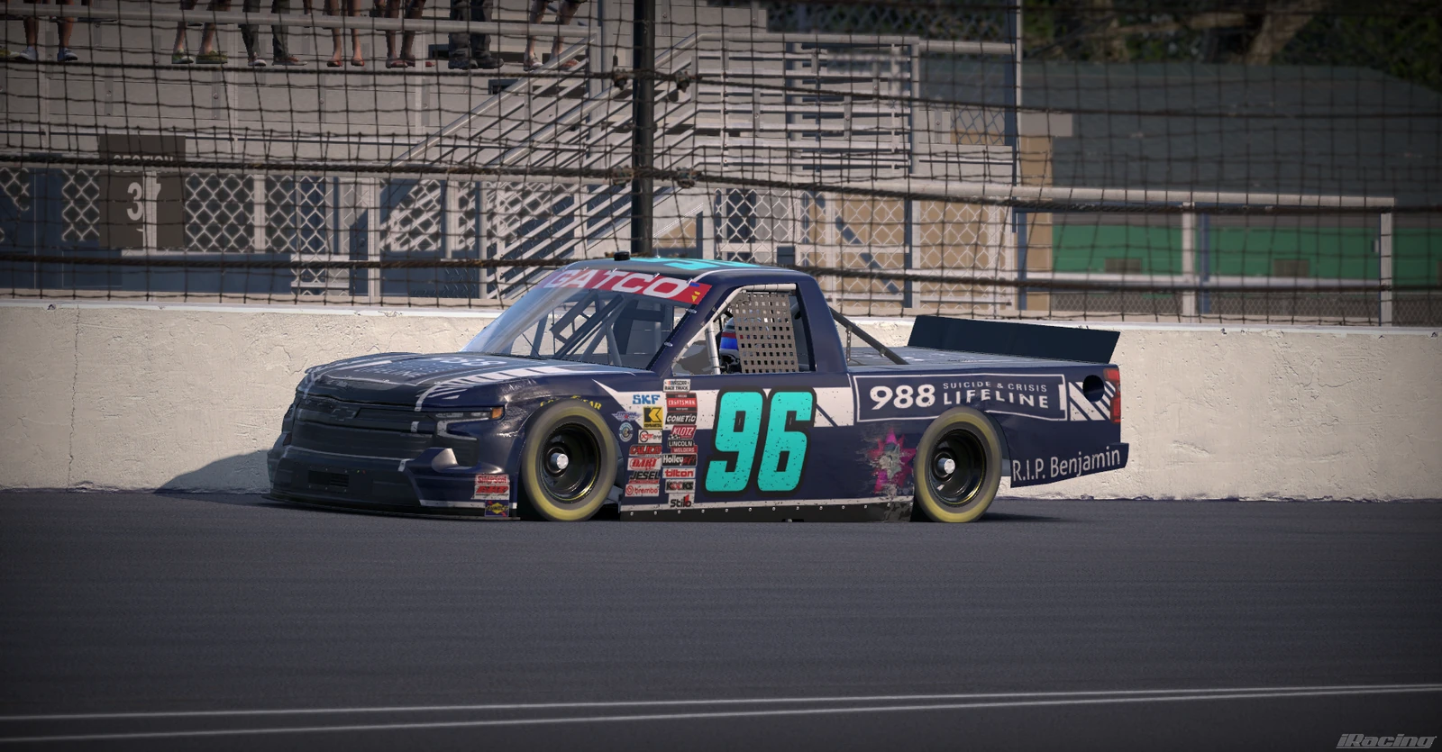 Number 96 988 Lifeline truck racing on track