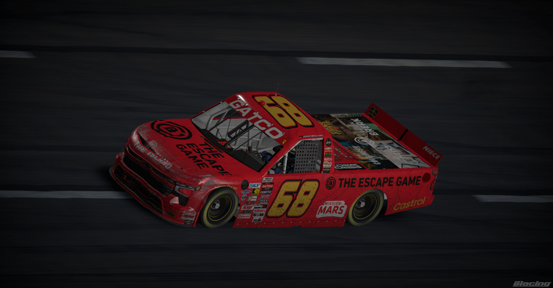 Number 68 The Escape Game truck on track